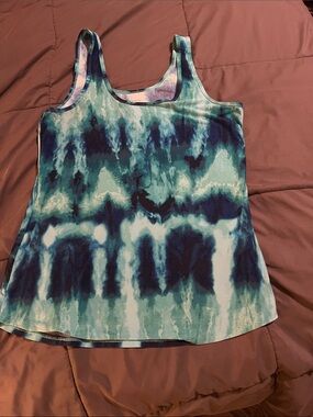 No Boundaries Teal & Navy Tie-Dye Scoop Neck Tank Top